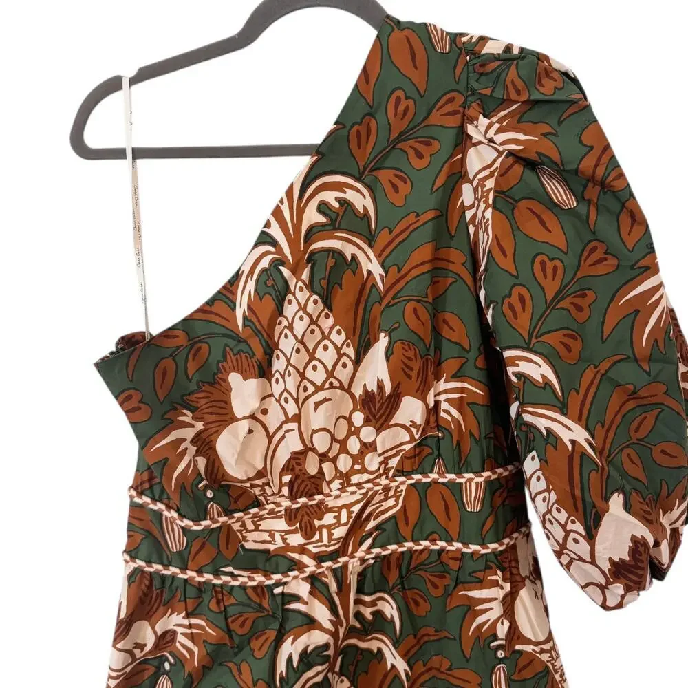 NWT Cara Cara Danielle One Shoulder Cotton Mini Dress Green Fruit Basket Size XL - Picture 7 of 15